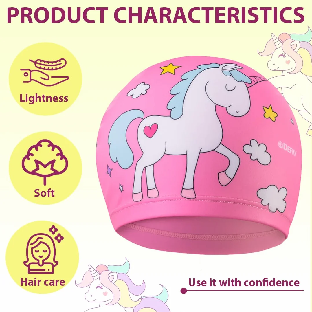 Gorro piscina bebe impermeable unicornio 2 unidades poliéster rosa 1-7 años cabello corto largo