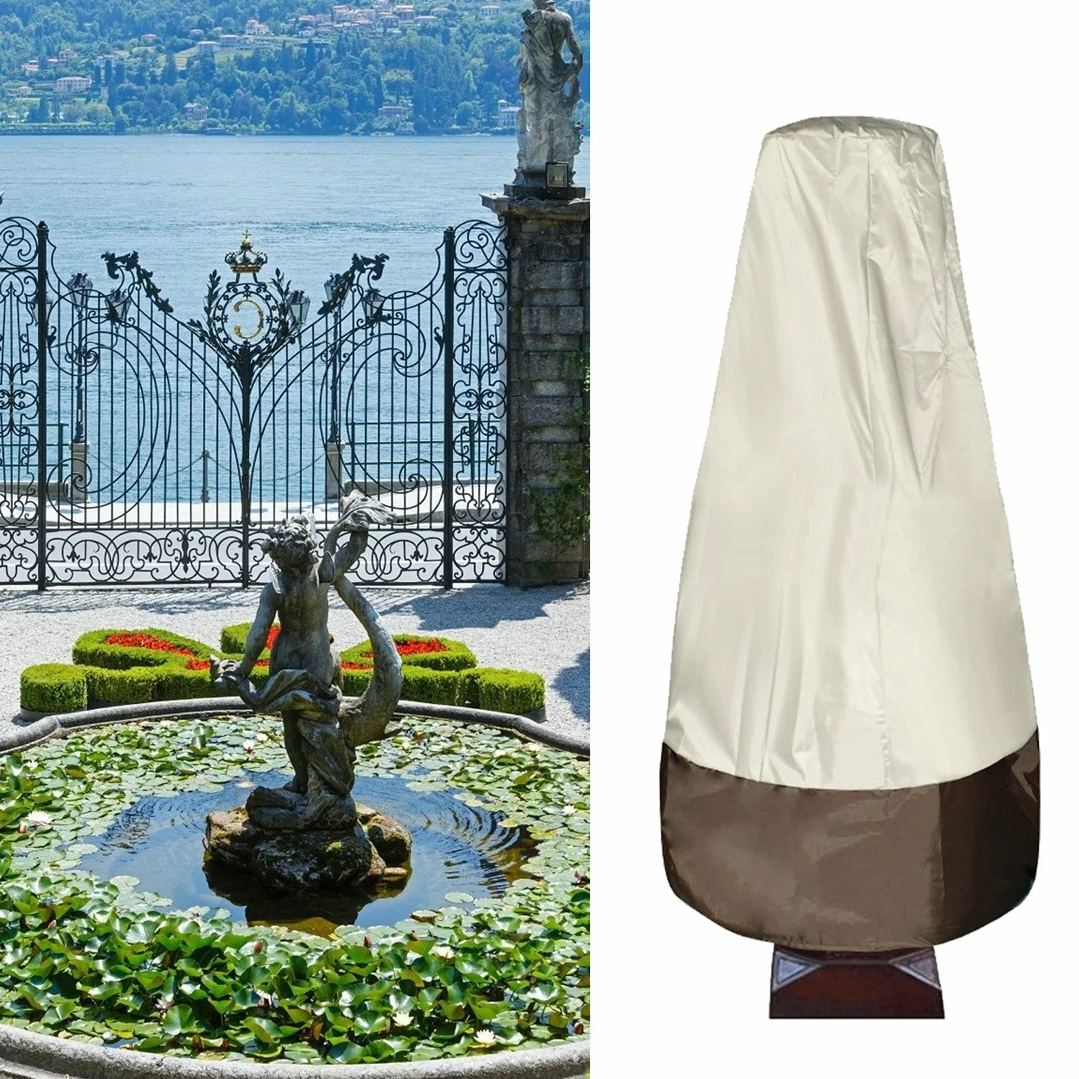 Cubierta Impermeable para Fuente de Jardín, Tela Oxford 210D Cubierta Impermeable Duradera para Fuente de Exterior 173x122cm para Invierno para Fuentes de(Coincidencia de color de café de arroz)