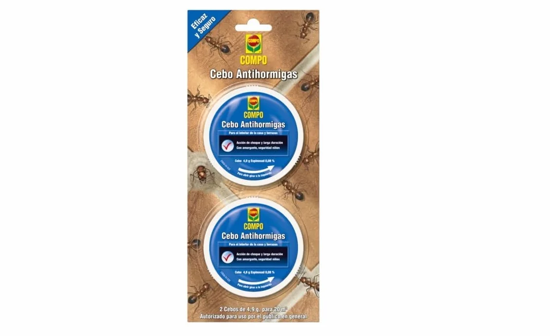 Compo Cebo antihormigas, Control de hormigas en el interior del hogar y alrededor de edificios, terrazas y patios, 2 unidades de 4.9 g