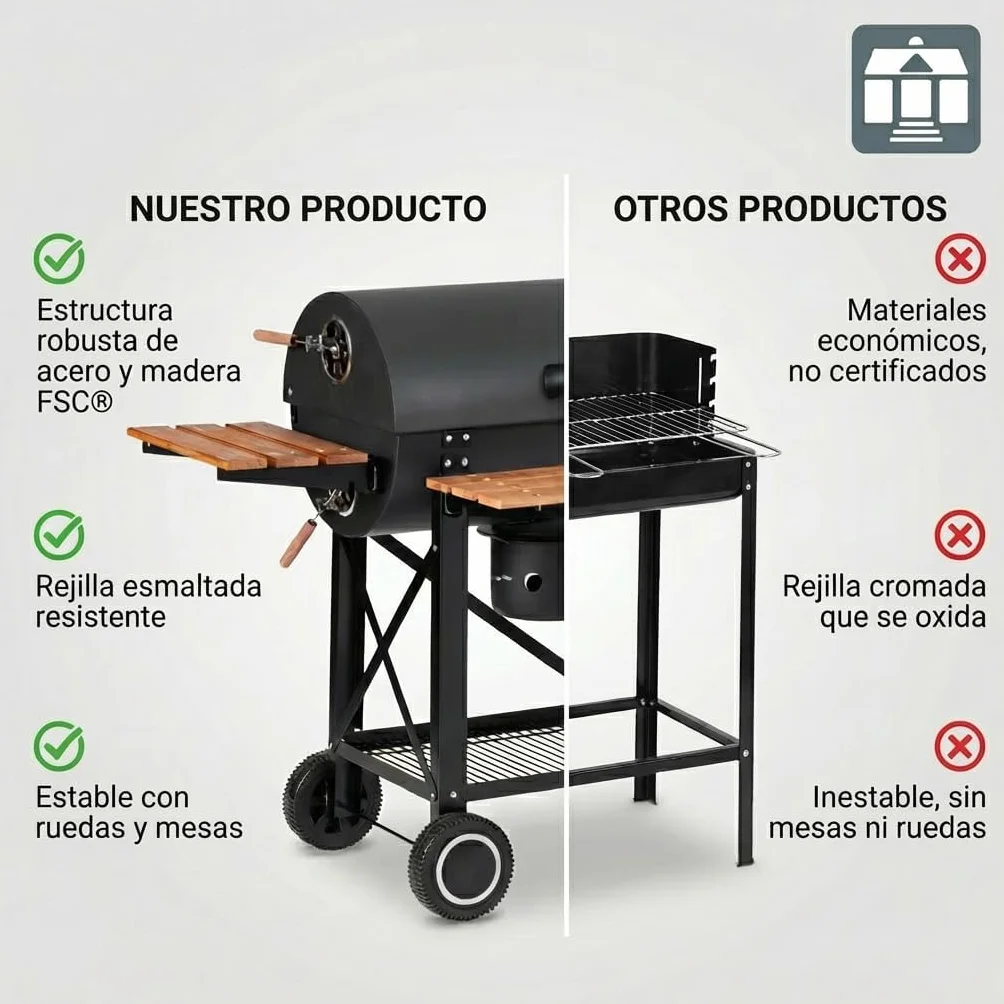 Tarrington House Barbacoa de Carbón Louisiana, Acero/Madera, Mesas Plegables, con Ruedas, Estantería Inferior, Negro