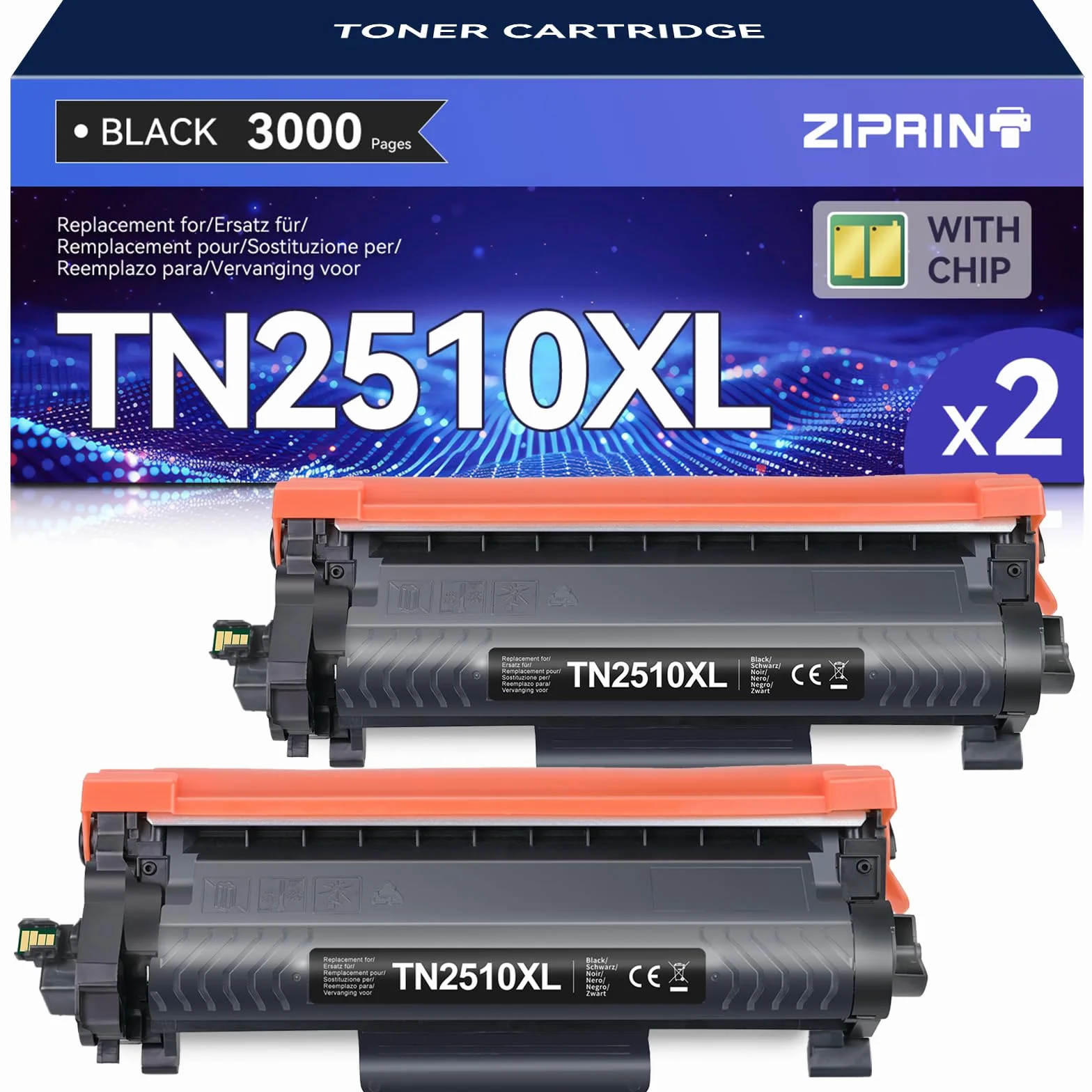 ZIPRINT TN2510 TN2510XL Toner Compatible for Brother HL-L2400DWE DCP-L2627DWE MFC-L2800DW (2 Black)