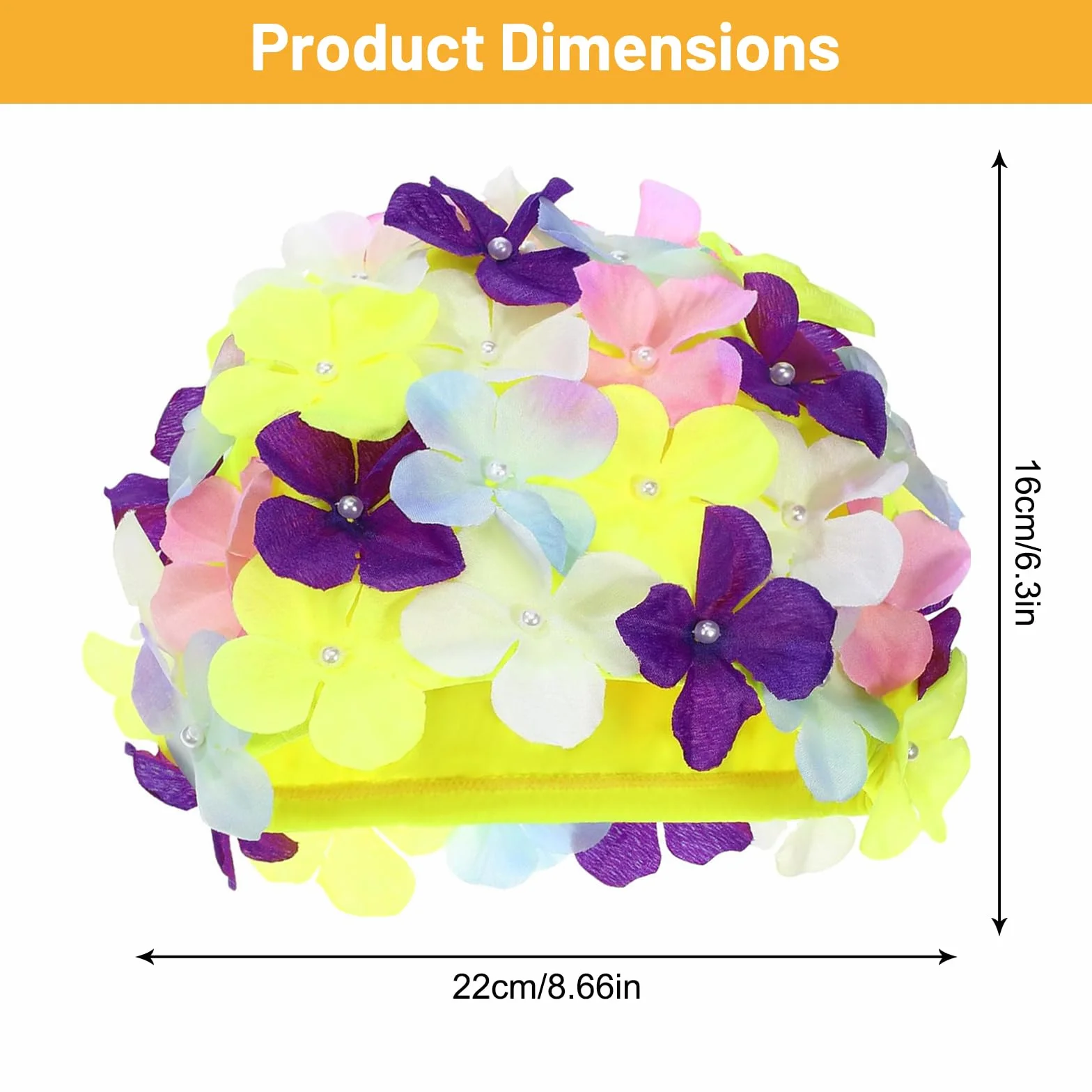 Gorro Natación Mujer con Flores 3D Nylon Ligero Elástico Retro Cómodo Cabello Largo Corto