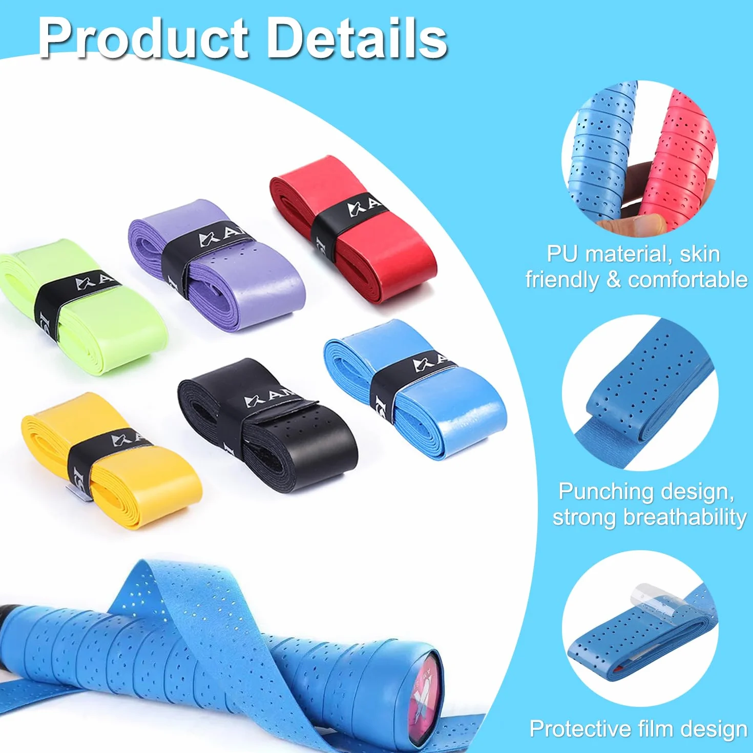 Cintas de Agarre de Raqueta Antideslizantes 6 Piezas Overgrips Padel Tenis Bádminton