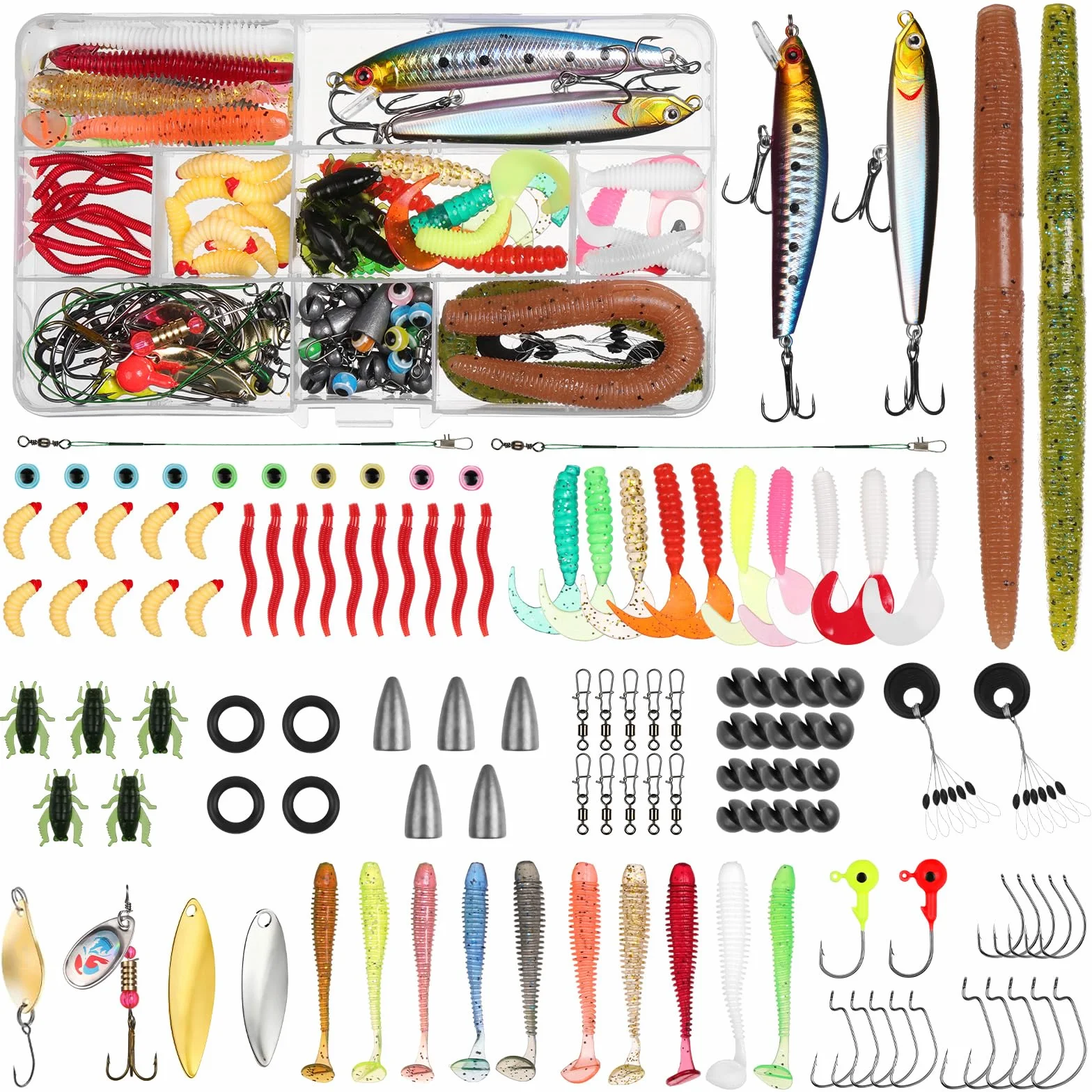 Vicloon Kits de Señuelos Pesca Artificiales Accesorios Cebos de Goma y Duros para Agua Dulce y Salada