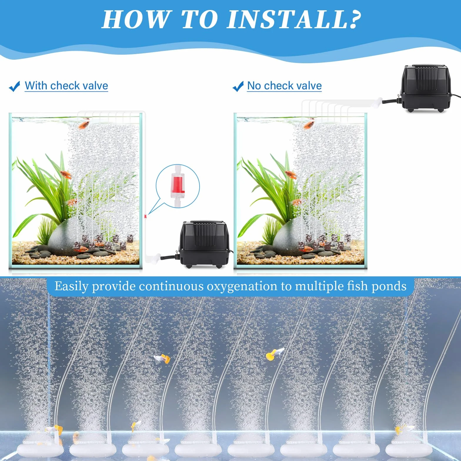 hygger Bomba de Aire para Estanque,25W Potentes Silenciosas Aireador para Estanque de Peces con Conector de Conversión,Air Pump for Large Pond,Fishing Yacht,Fish Farm and Hydroponic