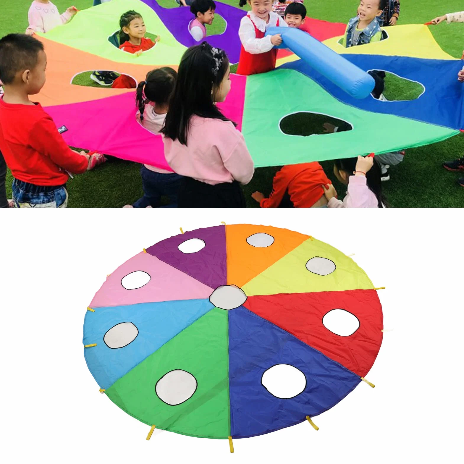 Bnineteenteam Juego de Paracaídas para Niños 9 Agujeros 305cm Forma Redonda Palo Inflable