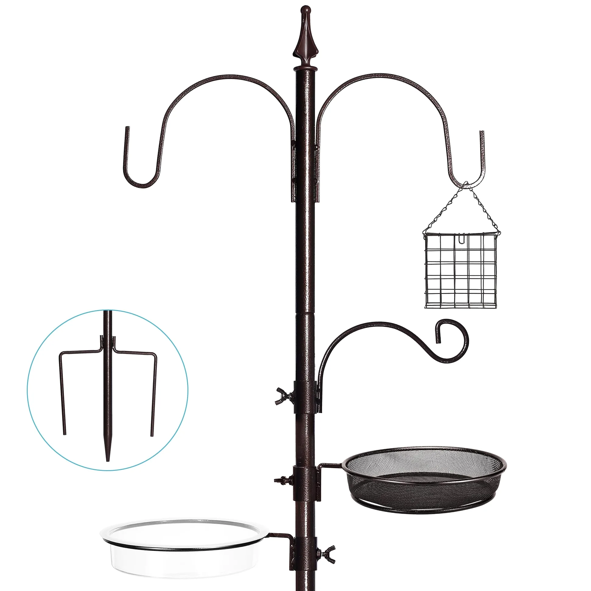 YINGYM Poste de Soporte para comedero de pájaros, Kit de estación de alimentación de pájaros de 77 Pulgadas para Exteriores, Kit Colgante de comedero de pájaros Silvestres con comedero de sebo de