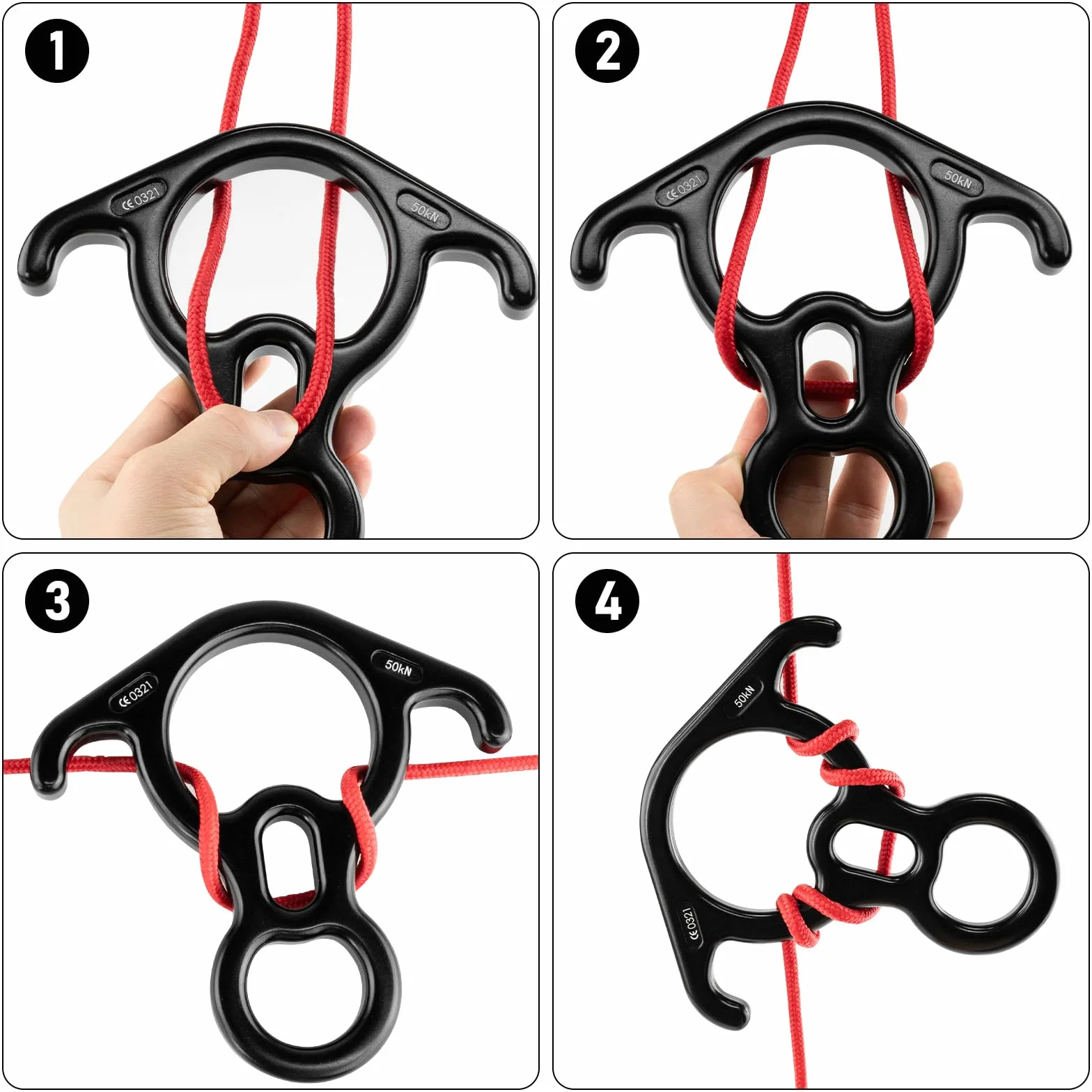 Freno de cuerda de rappel de aleación de aluminio 50KN para cuerdas de 8-13mm escalada