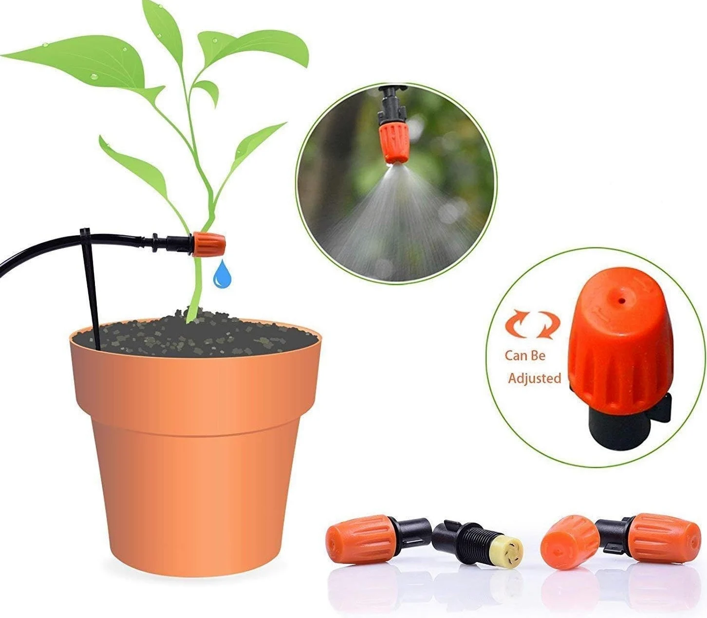 Kit de sistema de riego por goteo de 50 pies, sistema de riego de jardín con piezas de tubo de riego por goteo de 1/4 pulgadas, equipo de riego automático para plantas al aire libre, jardín,