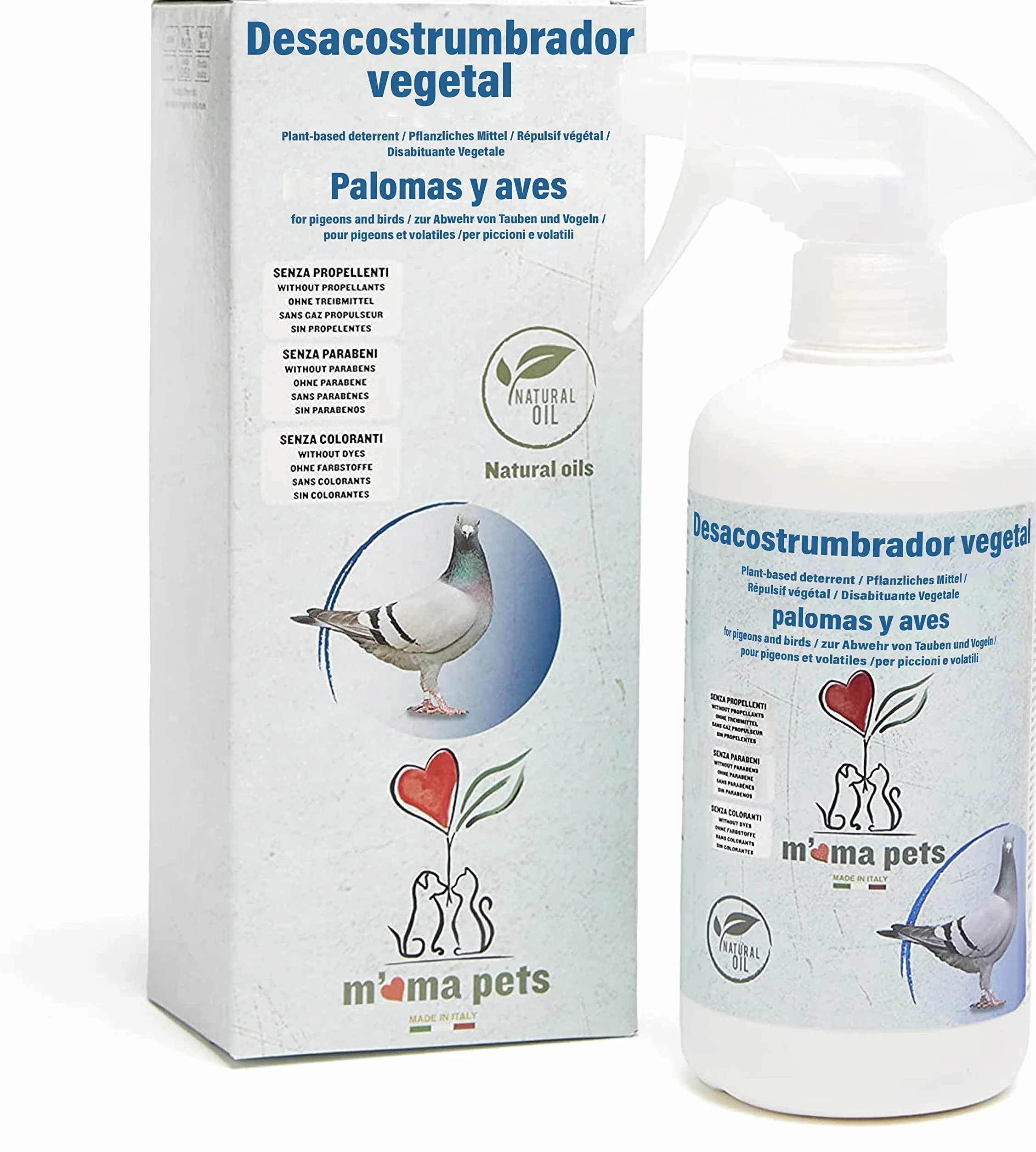 Mama Pets Spray Repelente Natural para Palomas, Pájaros, Gaviotas y Avès, Disuasor para Exteriores: Ventanas, Alféizares, Terrazas, Balcones y Barcos, 500 ml