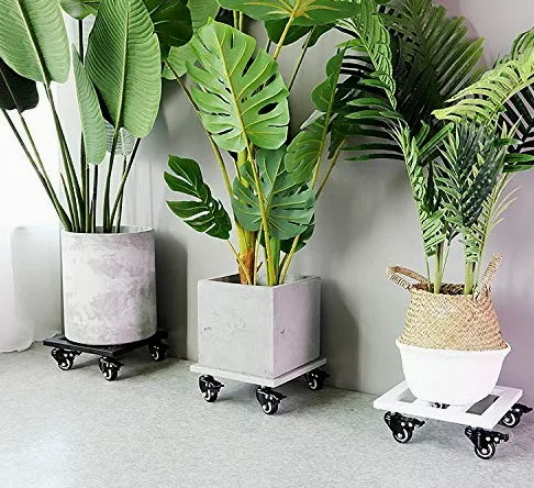 Transportadores de Macetas, Base con Ruedas para Macetas, Soporte para Macetas con Ruedas Cuadrado, Soporte para Macetas Exterior Hierro, Base con Ruedas Carga Pesada, Black, 40