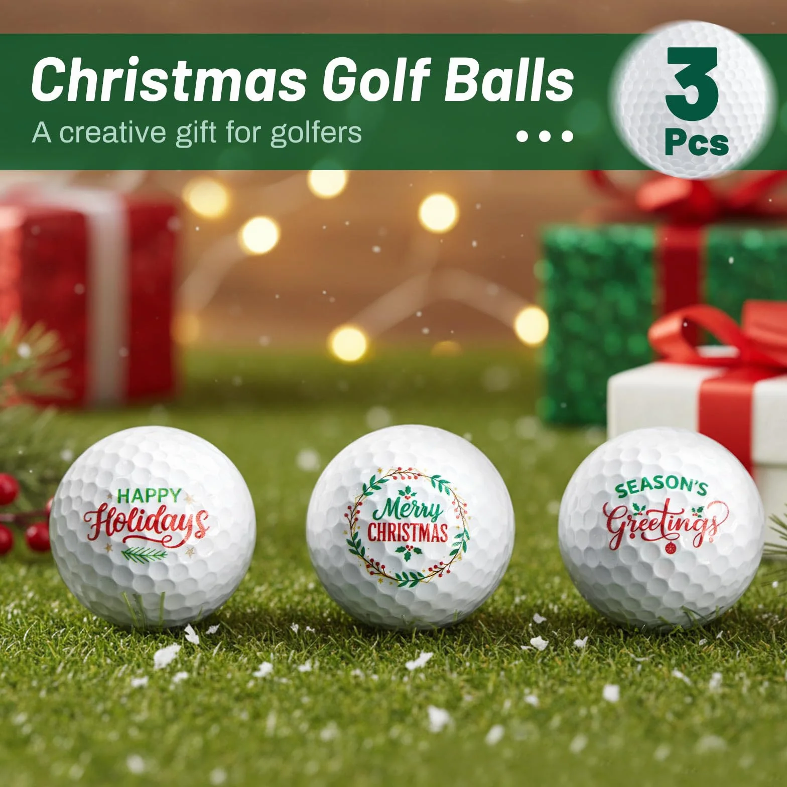 BBTO Juego de 3 Pelotas de Golf Navideñas con Caja Regalo