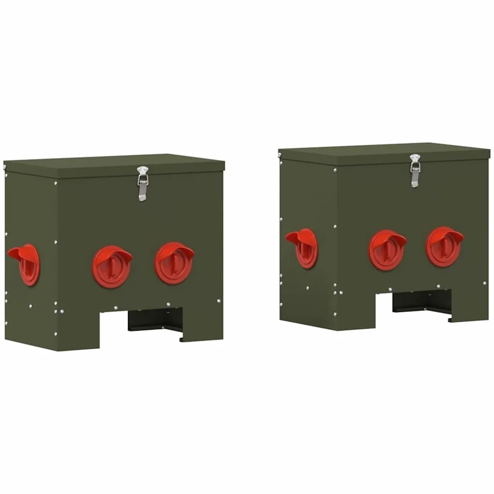 vidaXL Comedero para Pollos 2 Verde Oliva 40,5 x 25 x 38 cm 20 kg