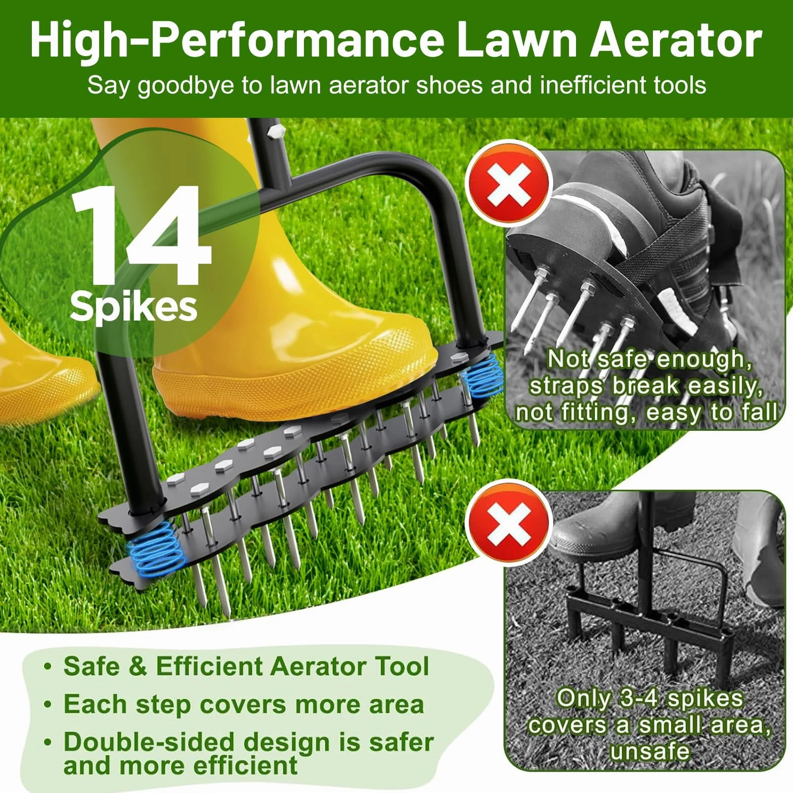 EPROICKS Aireador De Césped,Escarificador De Cesped,Escarificador Manual con 14 Púas, Capaz De Penetrar 6,8 Cm En El Suelo; Ideal para Jardines, Aireación De Césped y como Herramienta De Jardinería