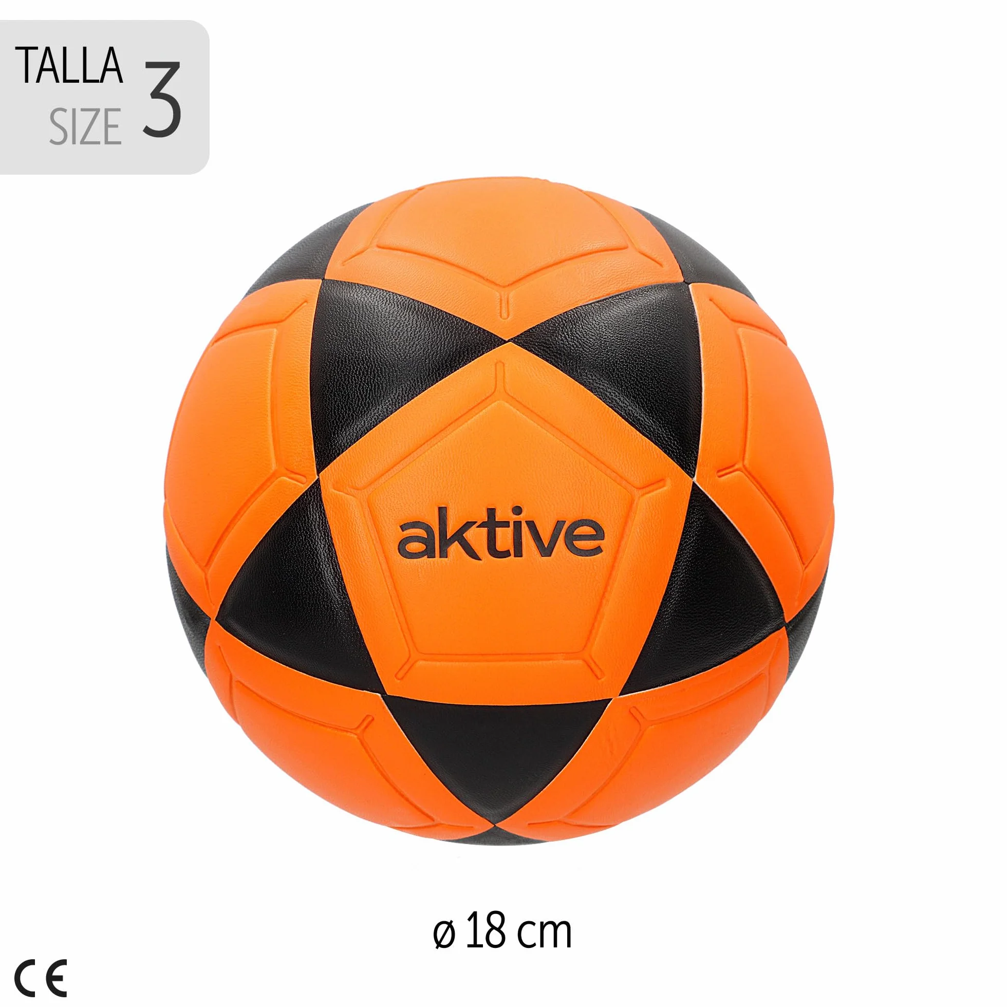 AKTIVE Balón de Fútbol Sala PVC Talla 3 230-250g D18 cm Naranja y Negro