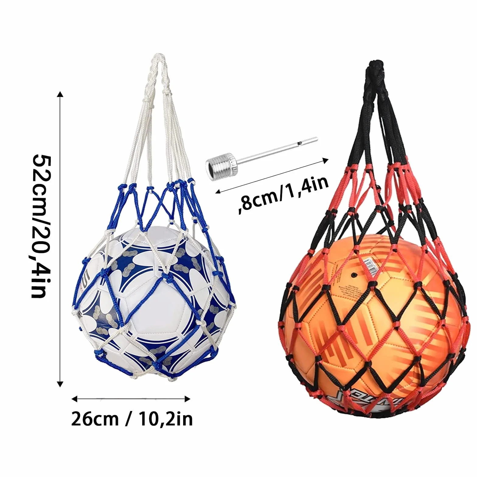 Red de Pelota Portátil, Juego de 2 Bolsas para Redes de Baloncesto, Fútbol, Transporte de Pelota, 2 Pasadores (Azul Blanco + Negro Rojo)