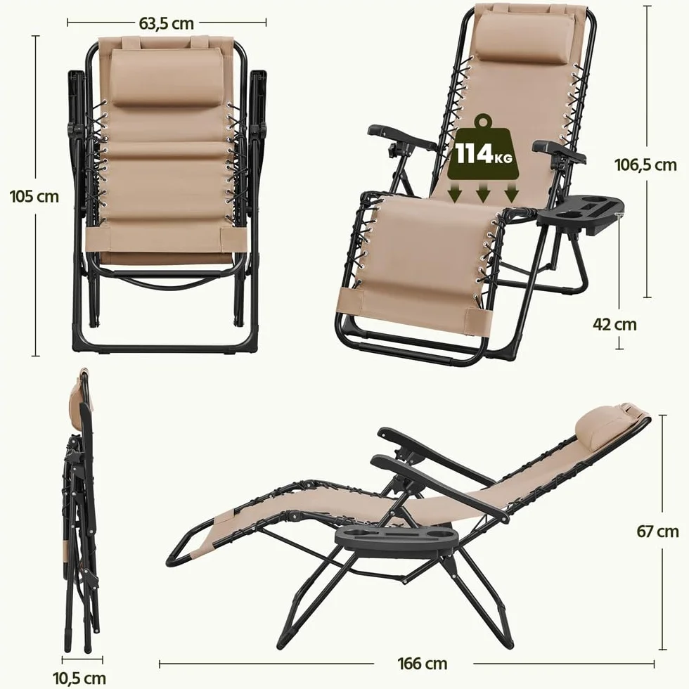 Yaheetech Tumbona Plegable para Exterior Tumbona Jardin Ligera y Portátil Silla Reclinable con Bandeja Lateral, Fácil de Mover para Exterior (1PCS Beige