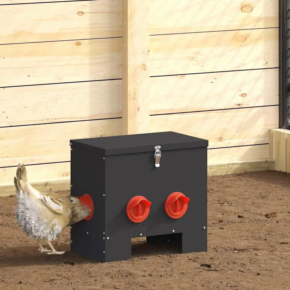 Comedero para pollos de acero negro 40,5 x 25 x 38 cm resistente a la intemperie para uso en interiores y exteriores con capacidad de 20 kg, diseño duradero