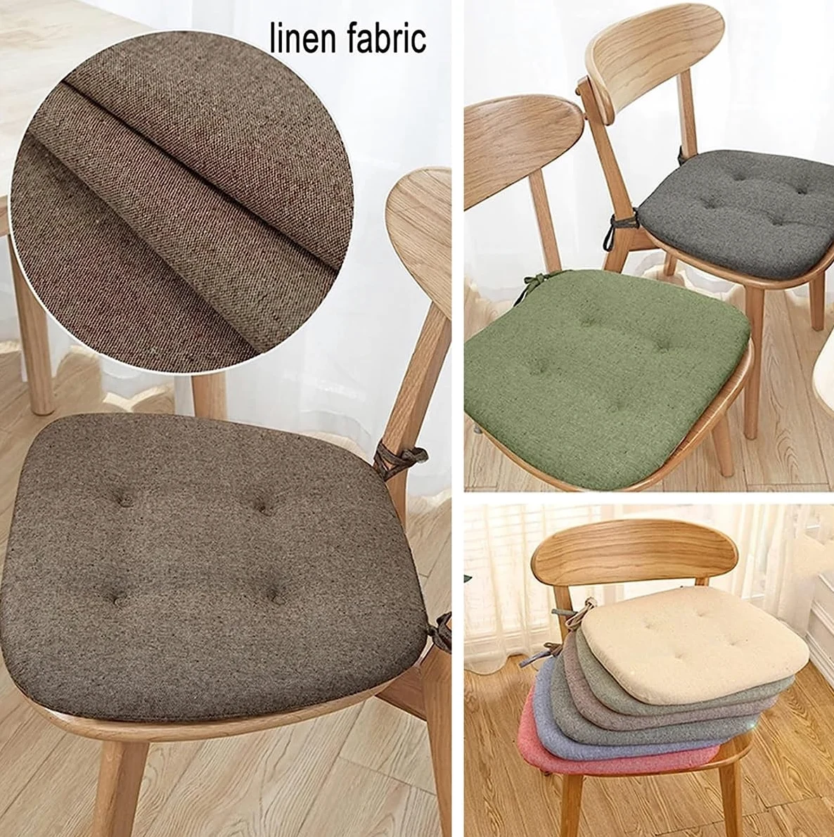 Cojín para Silla de Comedor con Lazos, cojín para Asiento de Cocina con Forma de Herradura, Almohadillas para Silla de Comedor, se Pueden Usar de Doble Cara