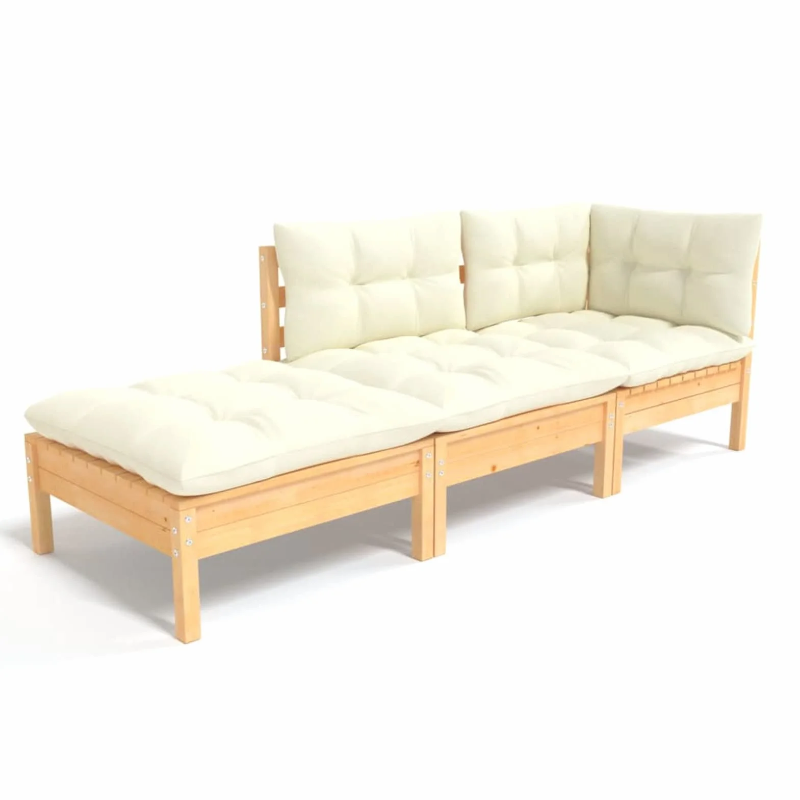 Muebles de jardín 3 Piezas Cojines, Set Exterior Jardin, Conjunto De Jardin, Conjunto Muebles Jardin Exterior, Sofa Jardin Terraza, Madera Maciza de Pino Crema