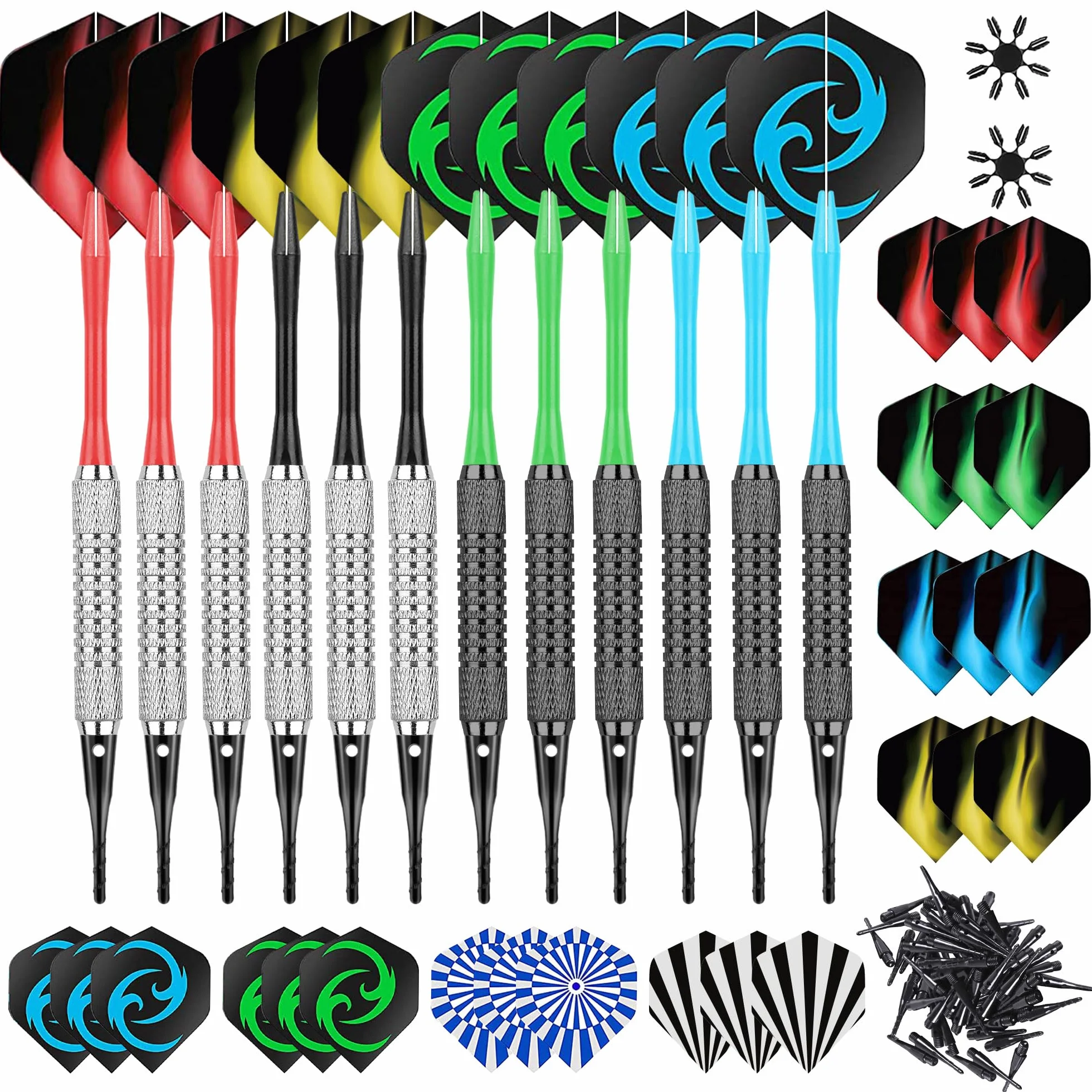 Dardos Punta Plastico para Dianas Electronicas Profesionales 24 Plumas 8 Patrones 50 Puntas 2 Protectores