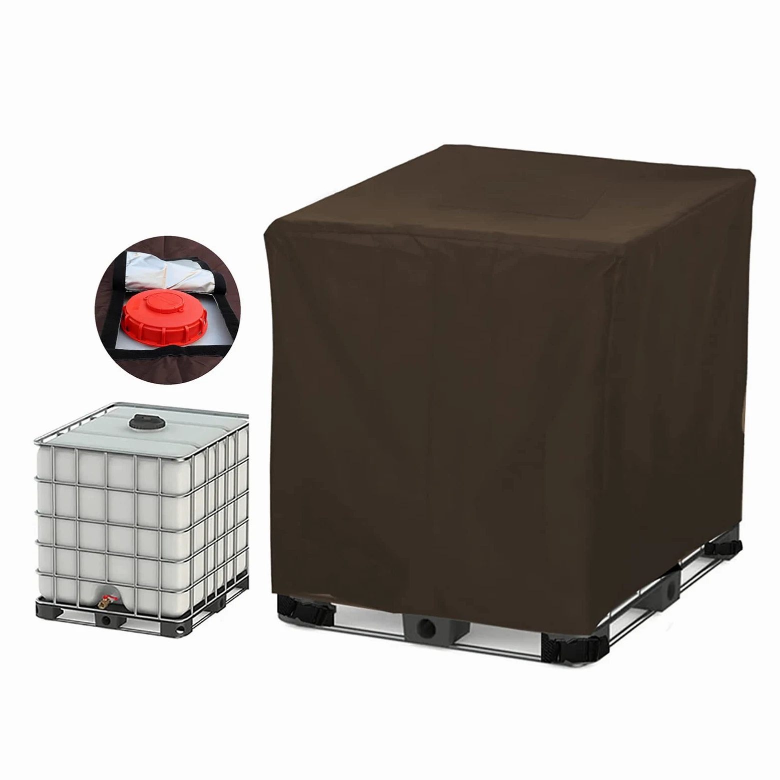 IBC - Cubierta para depósito de agua, resistente a los rayos UV y al polvo, lona protectora para agua de 300L/600L/800L/1000L, cubierta impermeable para IBC Tan