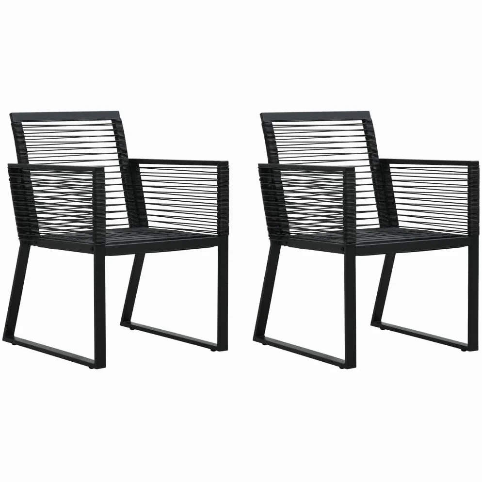 Juego de 2 sillas de jardín negras de PVC resistente a la intemperie, estructura de metal, 53 x 57 x 77 cm, diseño moderno, apilables, fáciles de montar, para balcón, terraza y camping