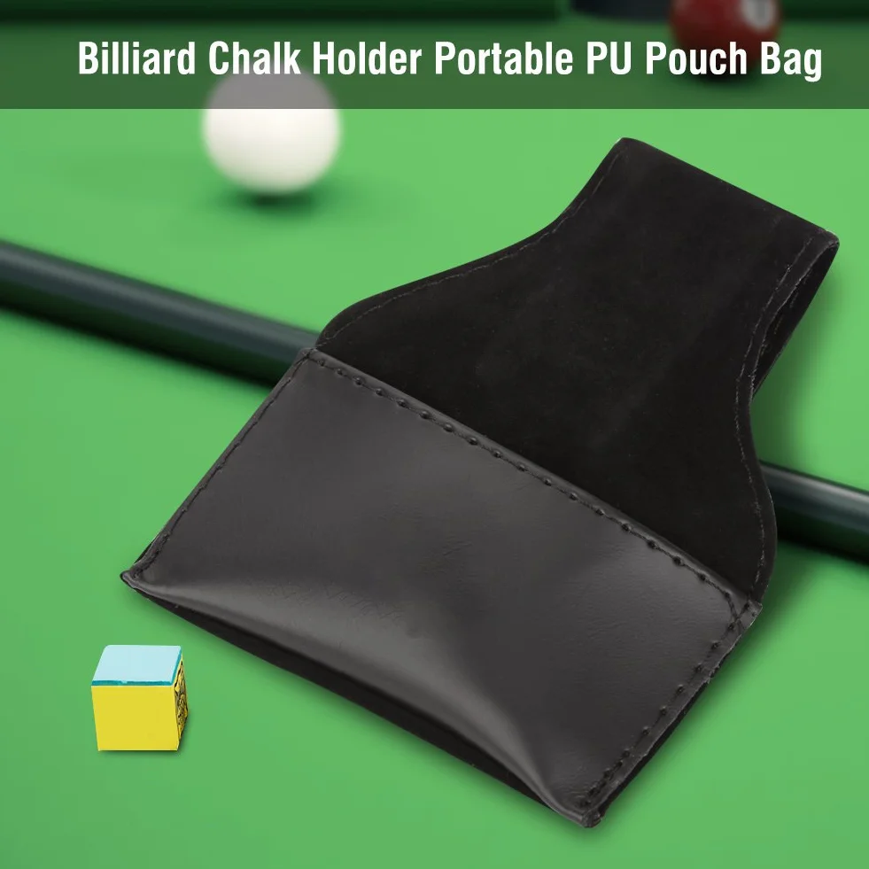 Soporte de Tiza Cue Portátil Billar Pool Cue Chalk Holder Bolsa de PU Negro