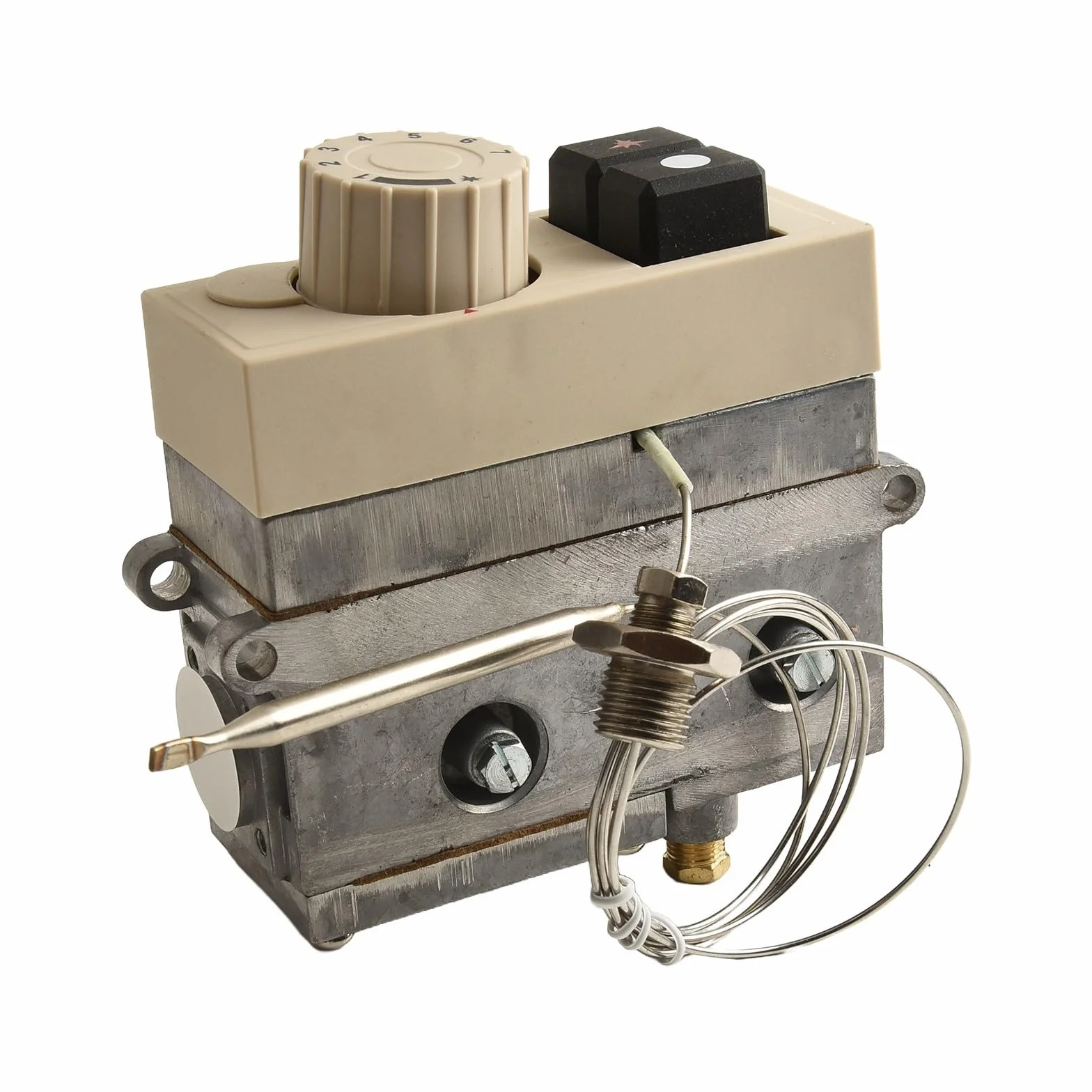 GY710 - Válvula de control de gas con termostato, 100 – 340 °C, para freidoras comerciales, hornos Woks, metal, válvula robusta, presión de entrada de 50 mbar, presión de salida de 3 – 180 mbar, fácil
