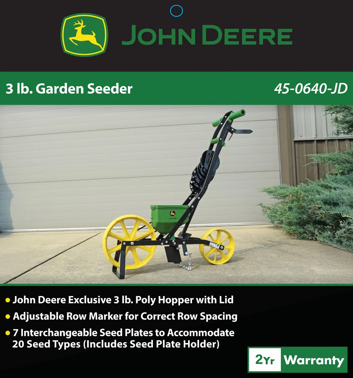 John Deere Sembradora de jardín de 3 Libras con 7 Platos de Semillas, Maceta de maíz Dulce para Uso en Suelo Preparado