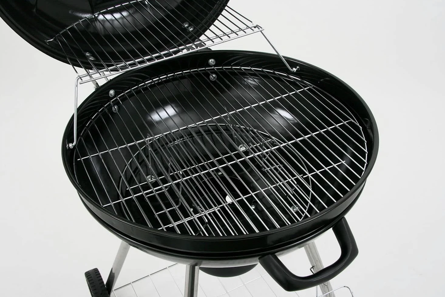 BBQ-Toro Barbacoa de Carbón con Tapa, Termómetro y Regulador de Aire "Birch" | 57 cm | Superficie de Parrilla Ø 55 cm | Barbacoa Portátil | Barbacoa con Ruedas | con 2 Parrillas, Estante y Canasta