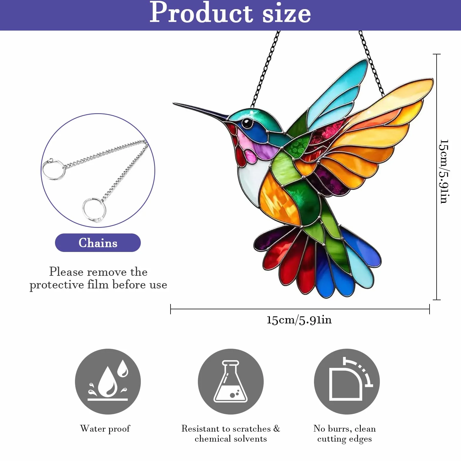Atrapasol de Colibrí, Atrapasol Acrílico con Colibríes de Colores, Decoración Acrílica 2D para Ventana, Regalo para Amantes de Las Aves, para Ventanas, Patios, Paredes, Hogar y Jardín