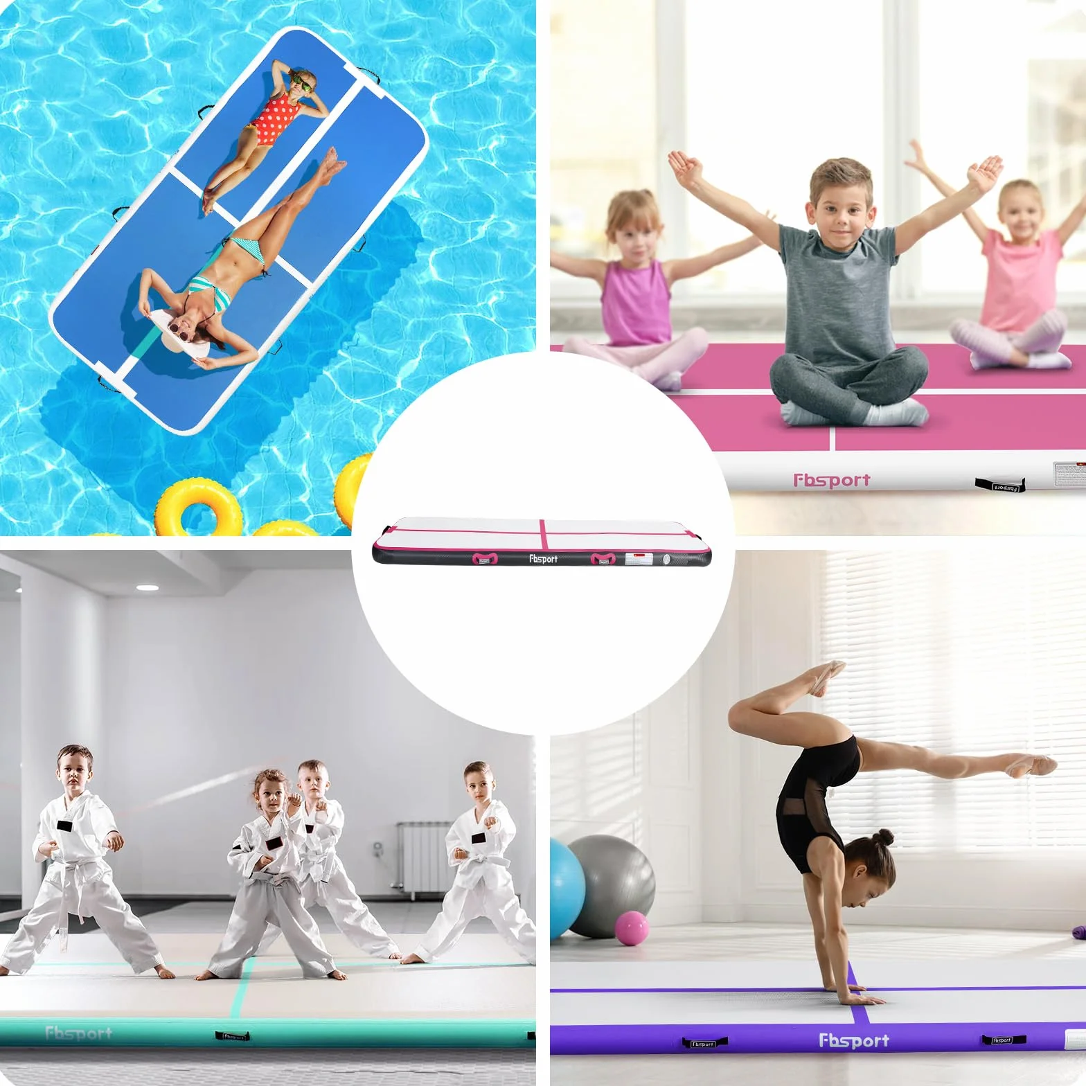 FBSPORT Colchoneta Gimnasia Hinchable 3 4 5 M, 10/20 cm Tumbling Mat con Bomba de Aire y Bolsa de Transporte