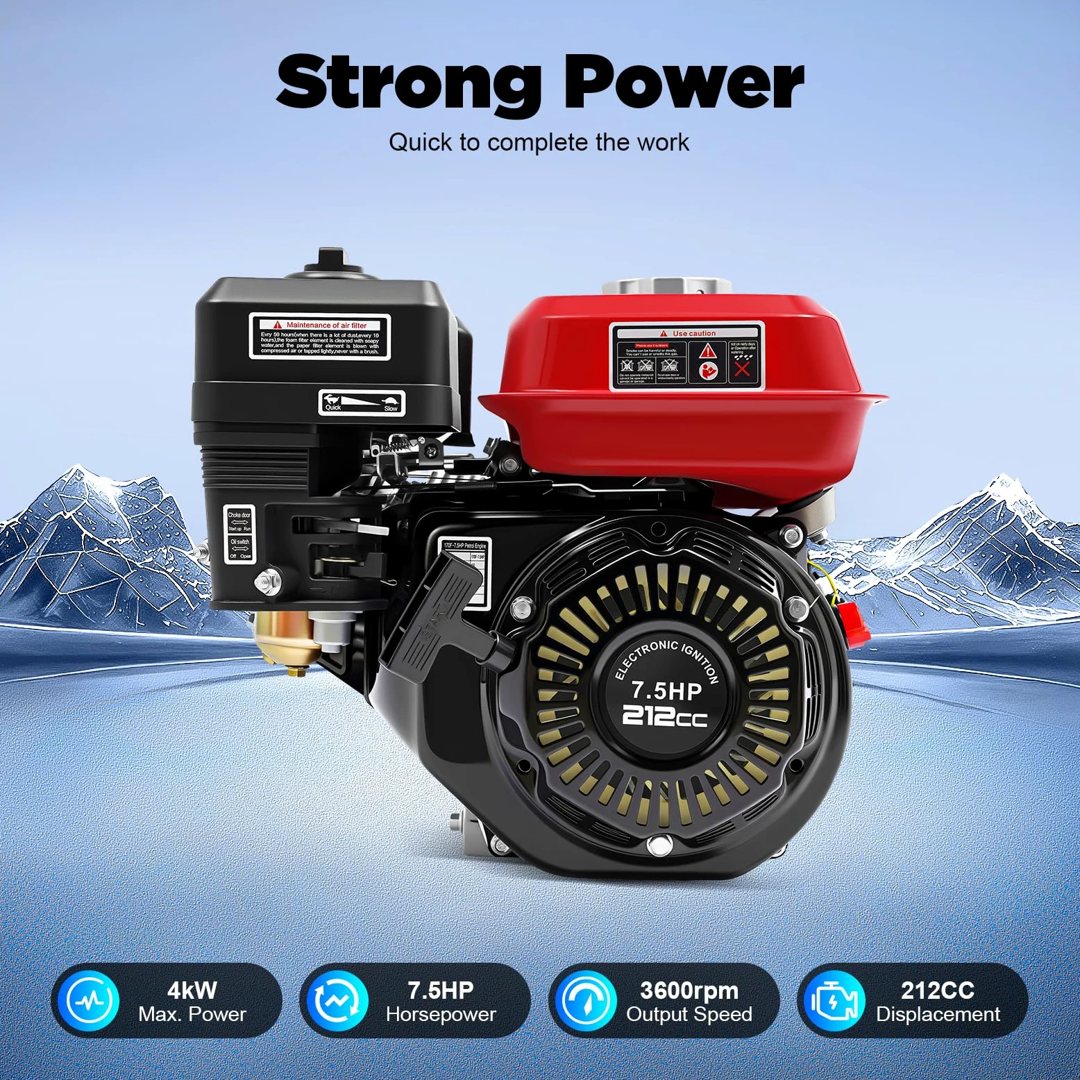 Motor de 7,5 CV Go Kart de 4 tiempos, motor de gasolina, motor estacionario, motor de karting, 4 kW, refrigerado por aire, con protección contra falta de aceite, motores estacionarios, motores