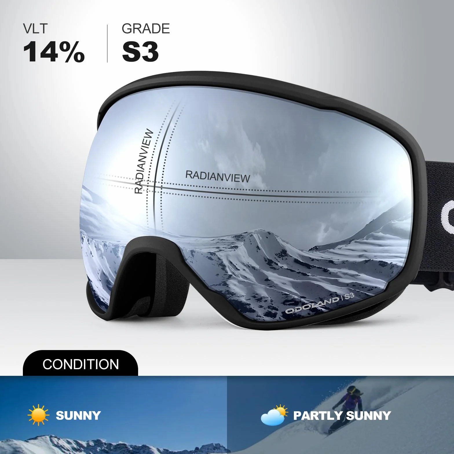 Odoland Gafas de Esquí para Adultos y Jóvenes, Doble Capa - Protección UV y a Prueba de Viento, Compatible con Casco