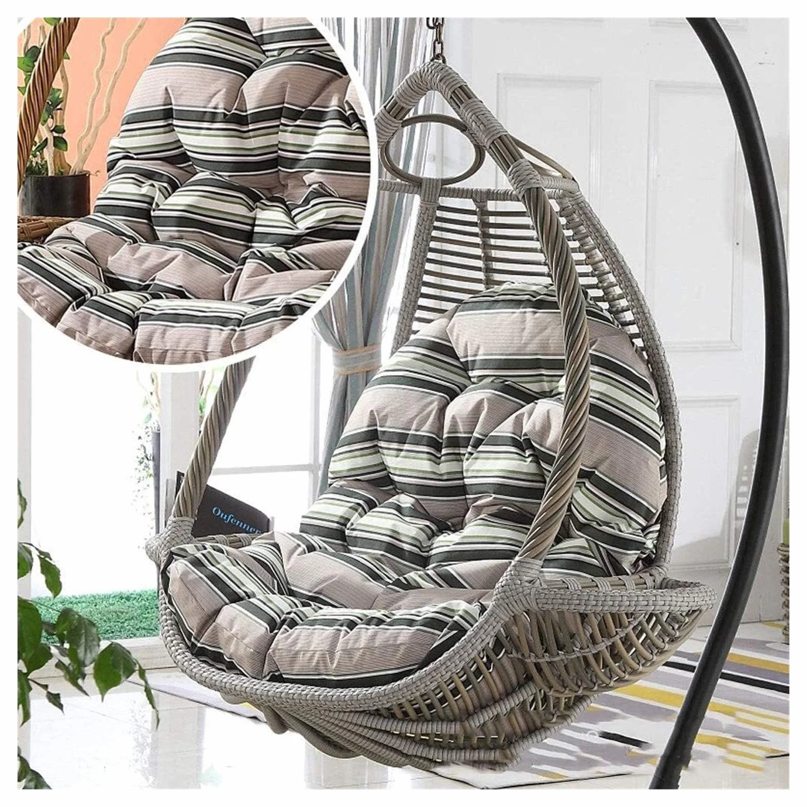 Cojín de silla colgante de ratán para jardín y patio, cojín en forma de huevo para silla de hamaca, para decoración de muebles de interior/exterior - Cojines para sillas colgantes (Solo se venden los