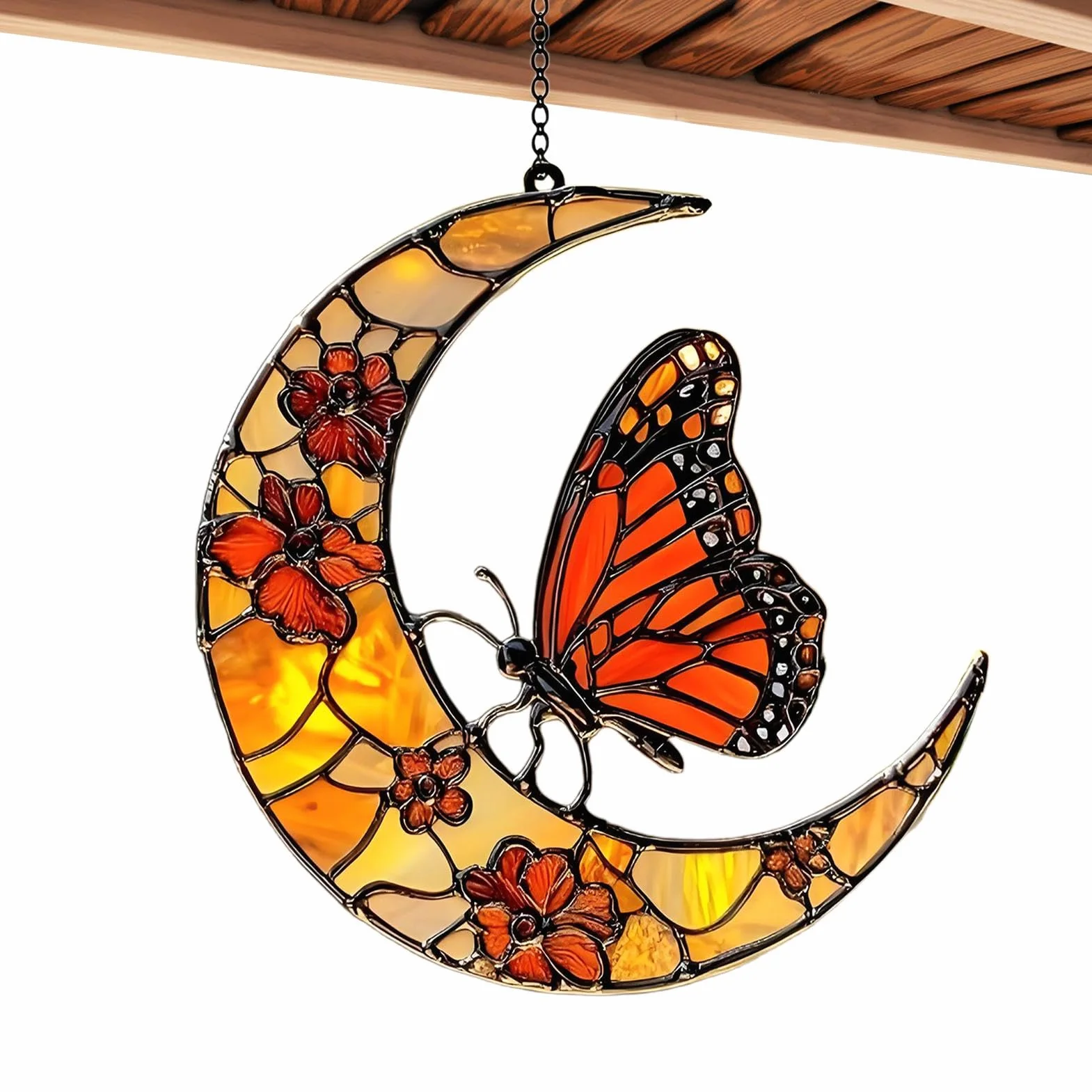 Cattador De Luna Solar, Mariposa Y Luna Solar Catcher Window Butterfly Catcher Catcher Butterfly Sun Catcher, Monarch Butterfly Y Flower Moon Ornament Para Ventana - Ornamento De Arte Acrílico Para De