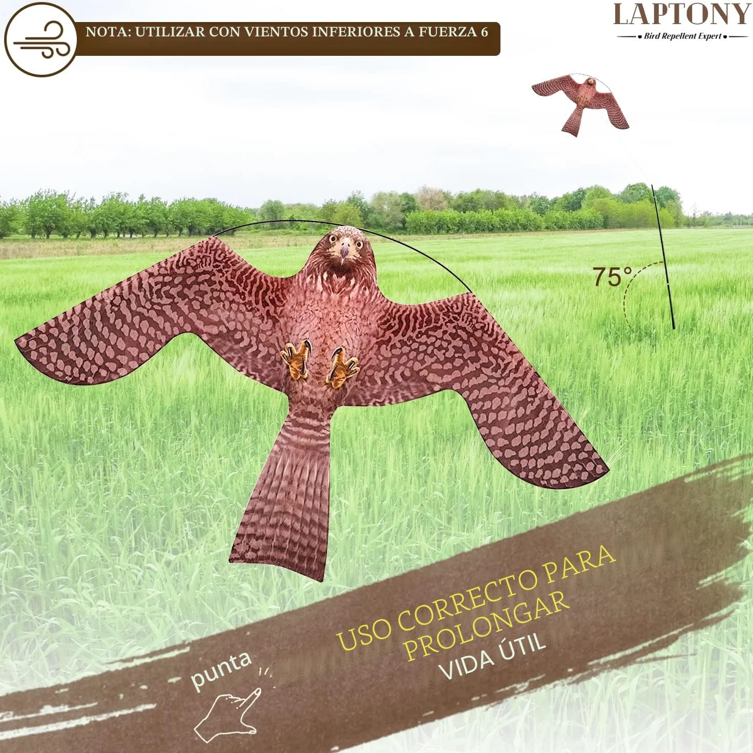 espantapájaros Cometa voladora Cultivos Protector de Aves halcón Cometa voladora para el jardín y la Granja Cometa con Poste telescópico de 4 m