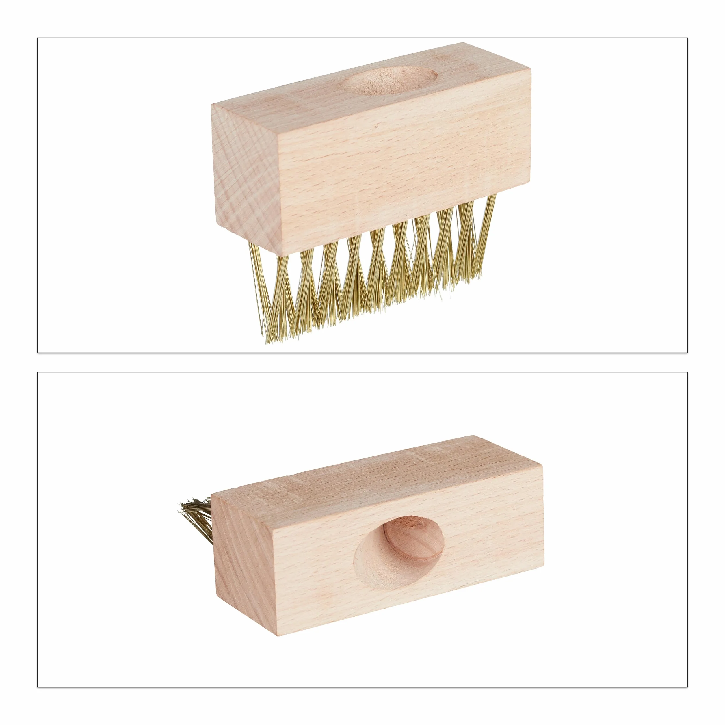 Relaxdays 10025389 Set Limpia Juntas Cepillos Recambio, Madera-Acero, Marrón Natural, 7,5 x 10 x 3,5 cm