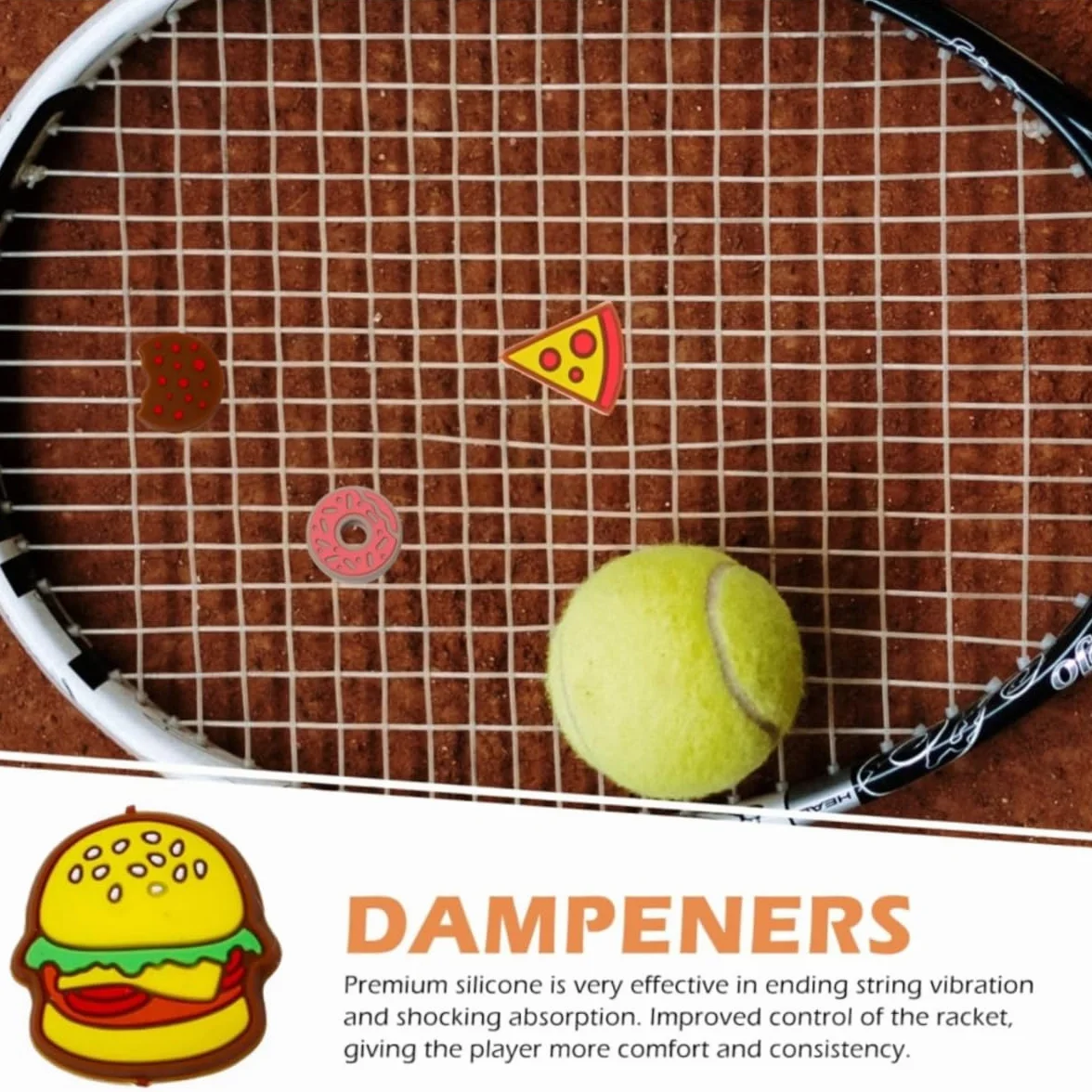 Amortiguador de Raqueta de Tenis 6 Piezas Silicona Antivibradores Hamburguesa Pastel Papas Fritas