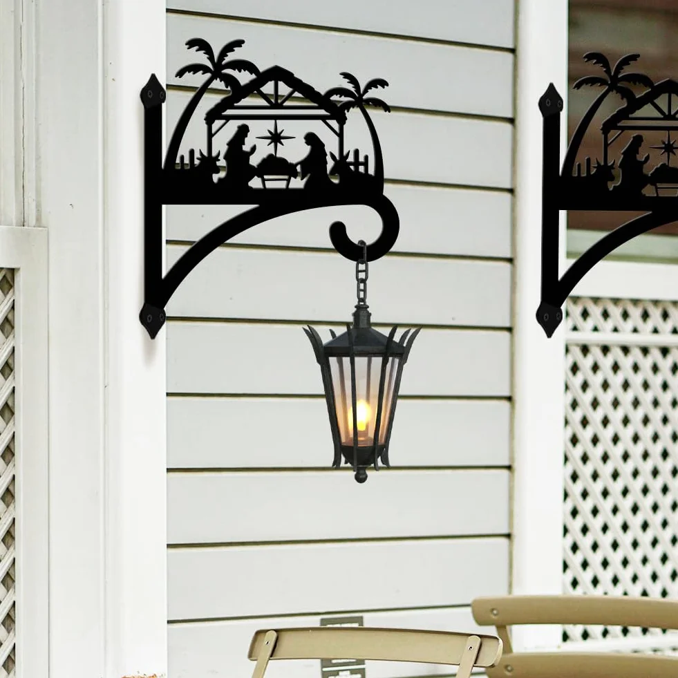 peacoblue Ganchos de hierro para plantas colgantes para exterior e interior, plantas colgantes, flores, helechos, macetas, farol, comedero de pájaros, 30cm x 37.3cm, soporte de pared de metal