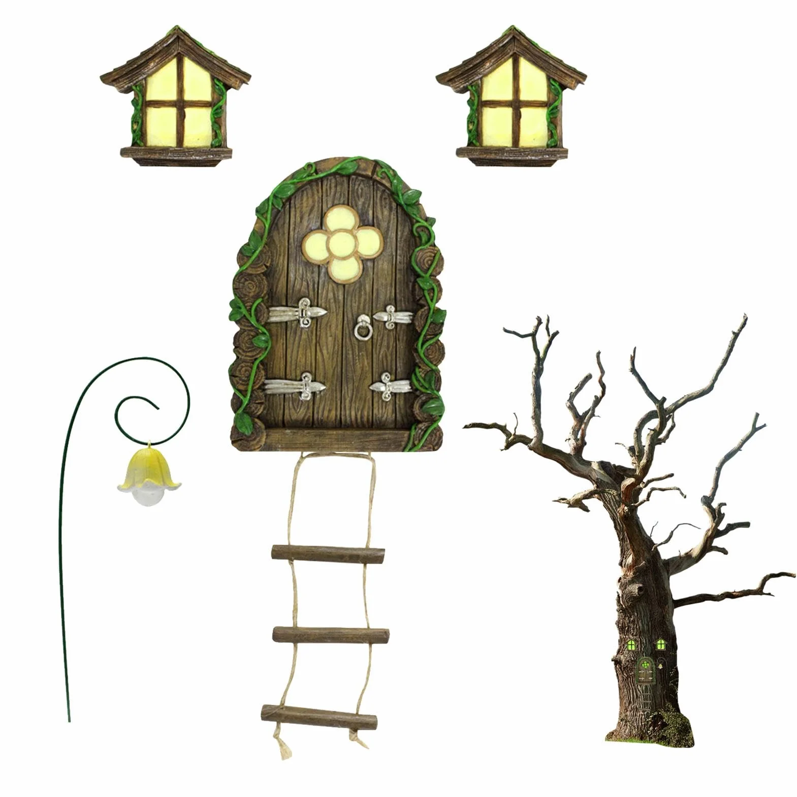 Casas de Hadas para niños, casa de Hadas de gnomo, Ventana y Puerta para árboles, Accesorios de jardín en Miniatura, diseño de jardín Encantado al Aire Libre, decoración de Adorno de césped