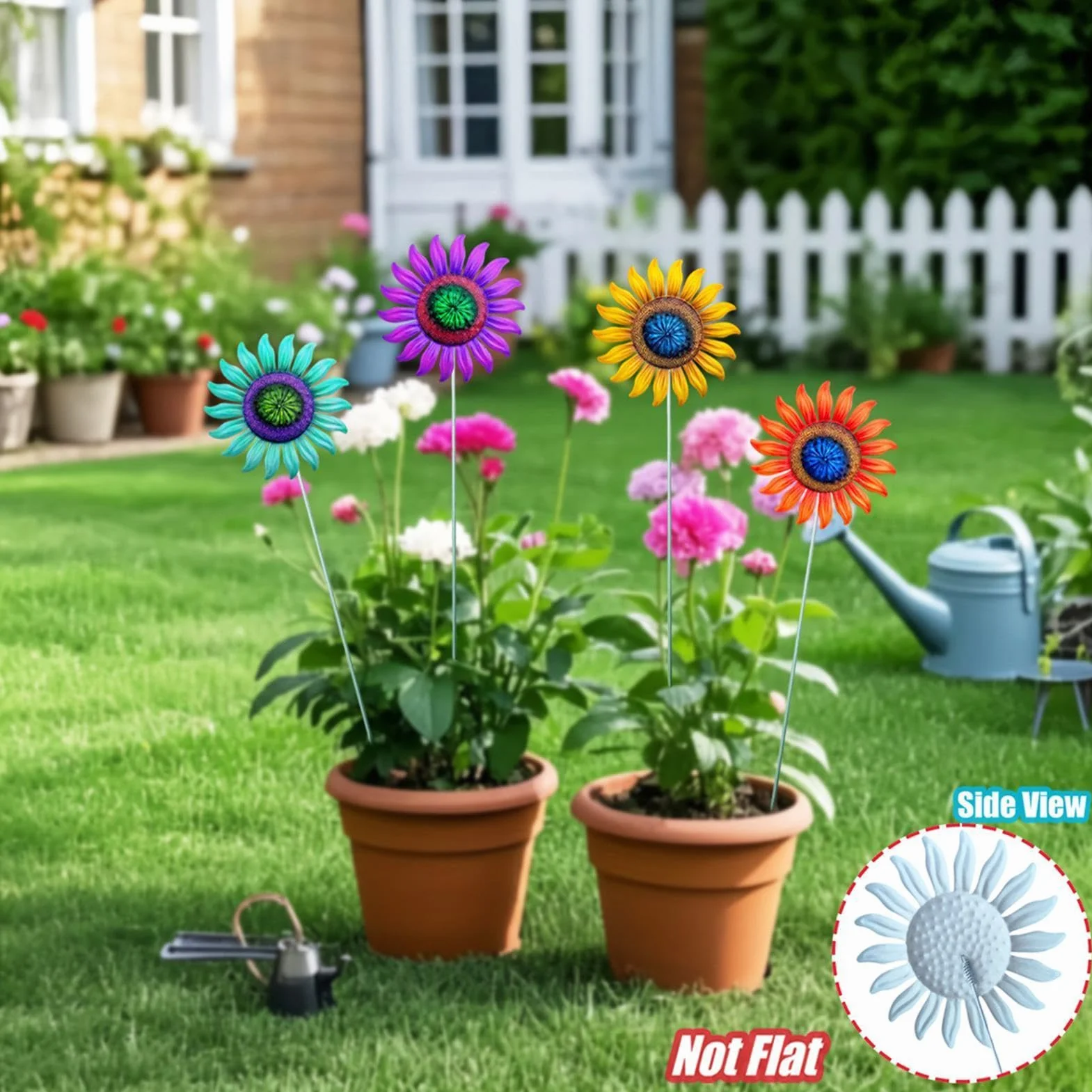 Genérico Estacas Florales Jardín - 4 Piezas De De Flores Metálicas De Colores | Decoraciones de Exterior Césped - para Jardín Césped Senderos Patios Patio Interior Valla Granja Hogar Paisaje