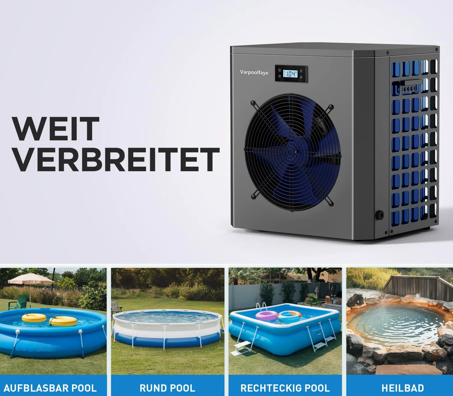 Bomba de calor eléctrica para piscina de 5 kW, para calefacción de piscina, bomba de calor hasta 20.000 l, 20 m³, control wifi, 220 V, 240 V, 50 Hz
