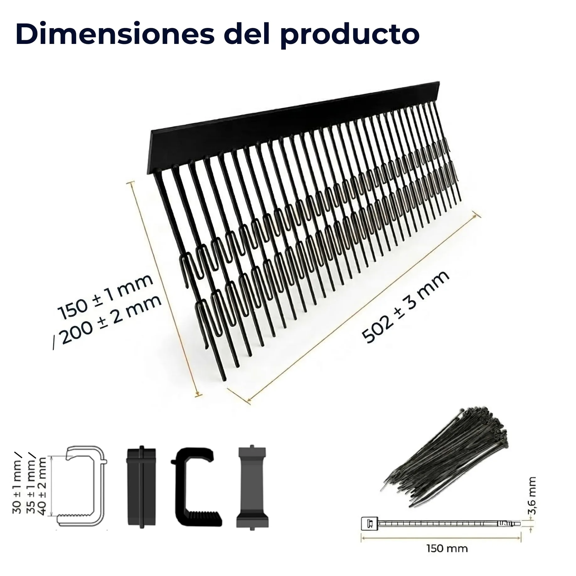 Repelente de Aves 40 m – C-Clip 30 mm – Extra Hoch 200 mm, Perimeter Segment Resistente a los Rayos UV para instalaciones solares