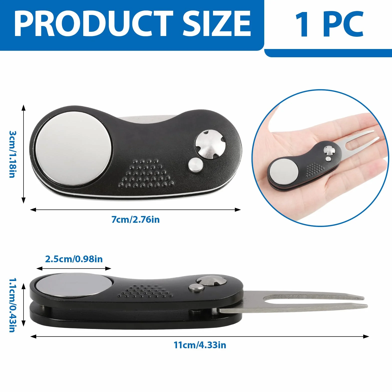 Portapuros Golf Divot Tool Plegable Acero Inoxidable Marcador Magnético Reparación Green