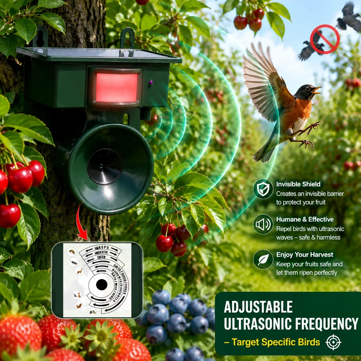 Dispositivos repelentes de pájaros ultrasónicos solares para exteriores, el mejor disuasorio de pájaros para piscina, repelente de palomas para balcón, mantiene cuervos, gorriones y estorninos fuera