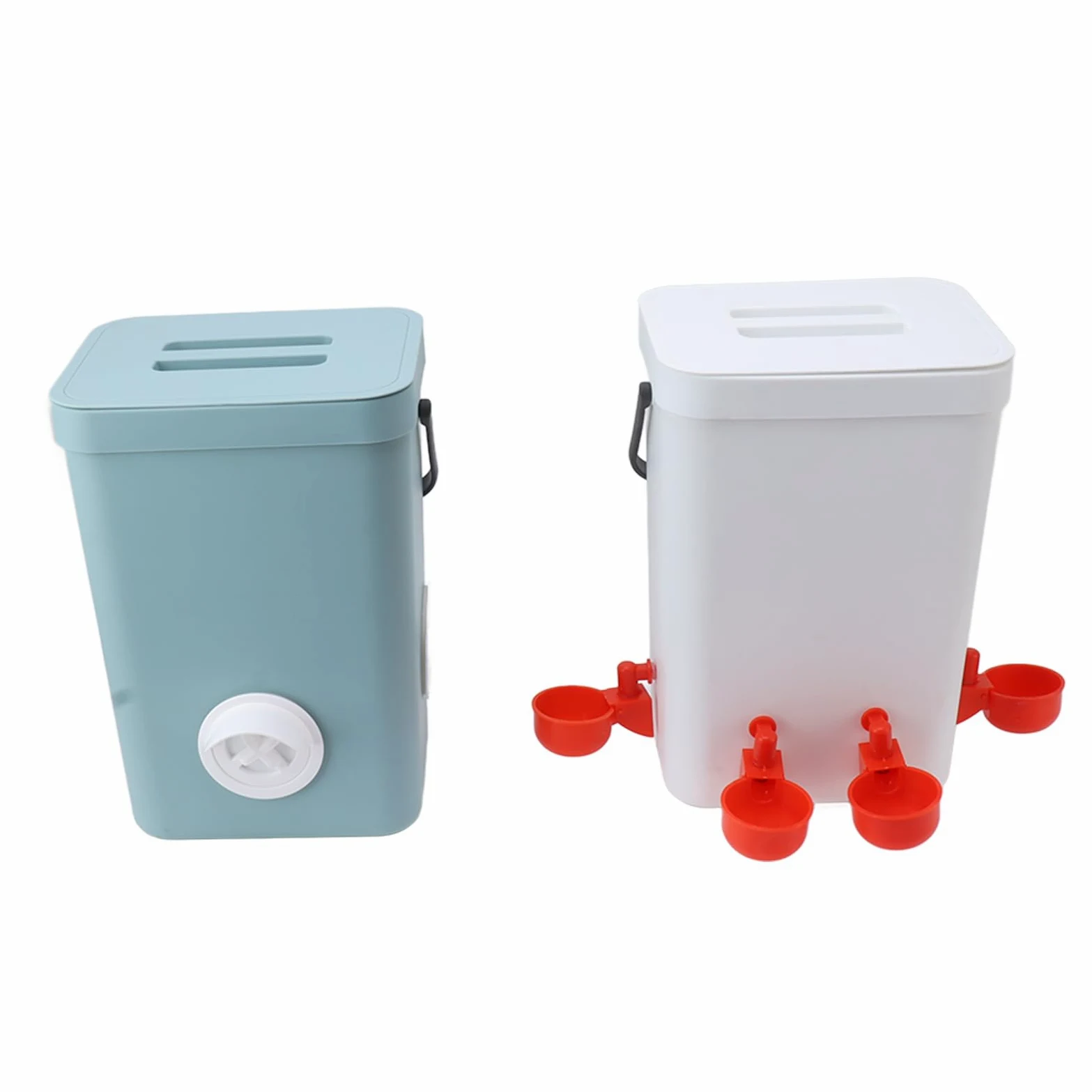 Comedero Automático para Pollos, Juego de Dispensador de Agua para Aves de Corral con Gran Capacidad y Cubierta Impermeable, 2 Cubos y 4 Bebederos