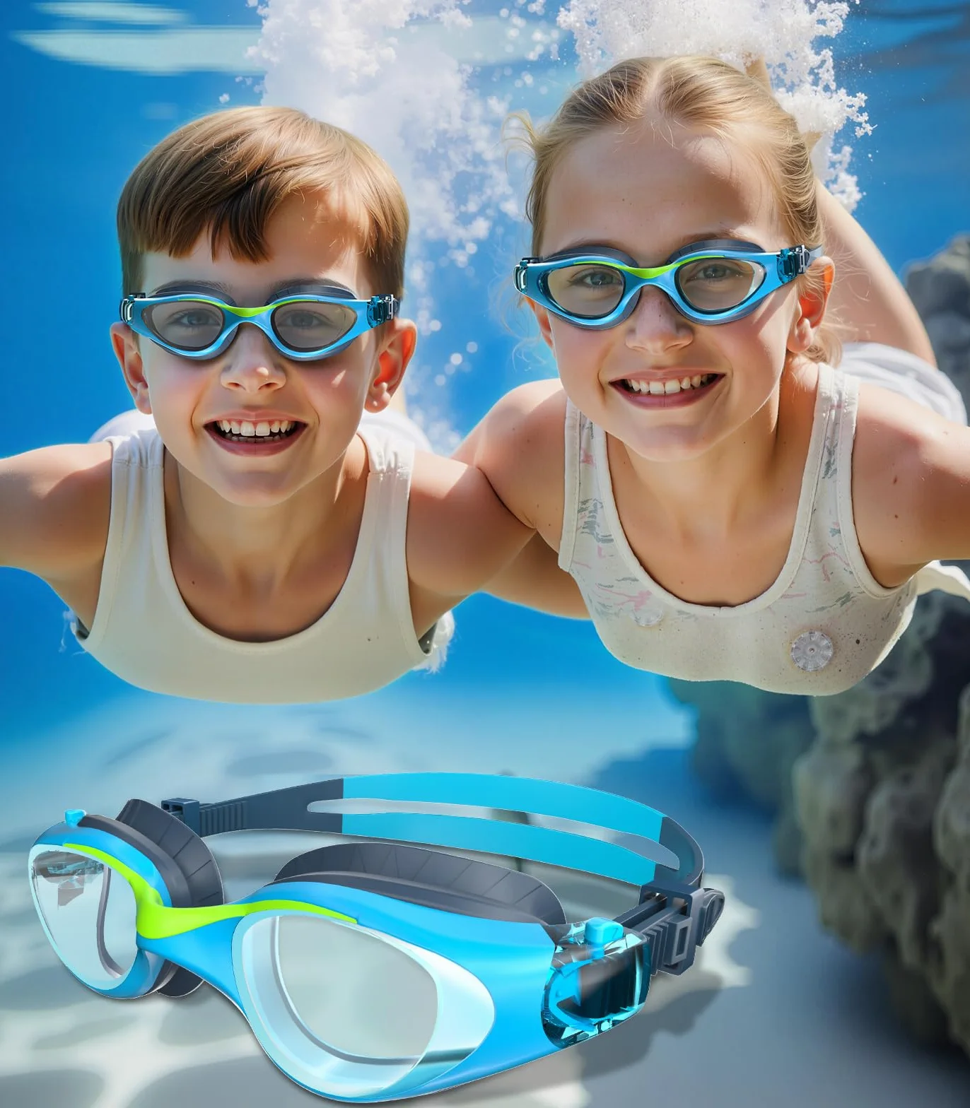 Gafas de Natación para Niños Antivaho Protección UV Ajustable Suave 6-14 Años