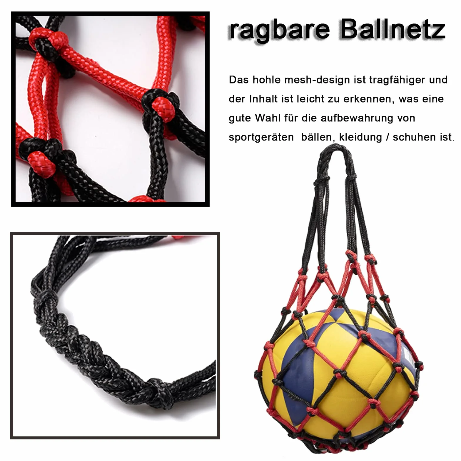 Red de Pelota Portátil, Juego de 2 Bolsas para Redes de Baloncesto, Fútbol, Transporte de Pelota, 2 Pasadores (Azul Blanco + Negro Rojo)